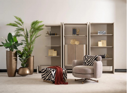 Armchair with footstool, wingback chair, TV armchair, padded armchair, gray, Zerba